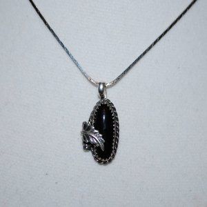Beautiful Sterling Silver Black Onyx Leaf Necklace (MATCHING RING & BRACELET)